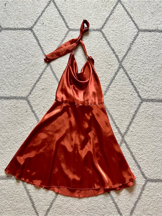Dresses & Skirts - LIKE NEW Satin Halter Neck Slip Dress in Deep Copper Orange